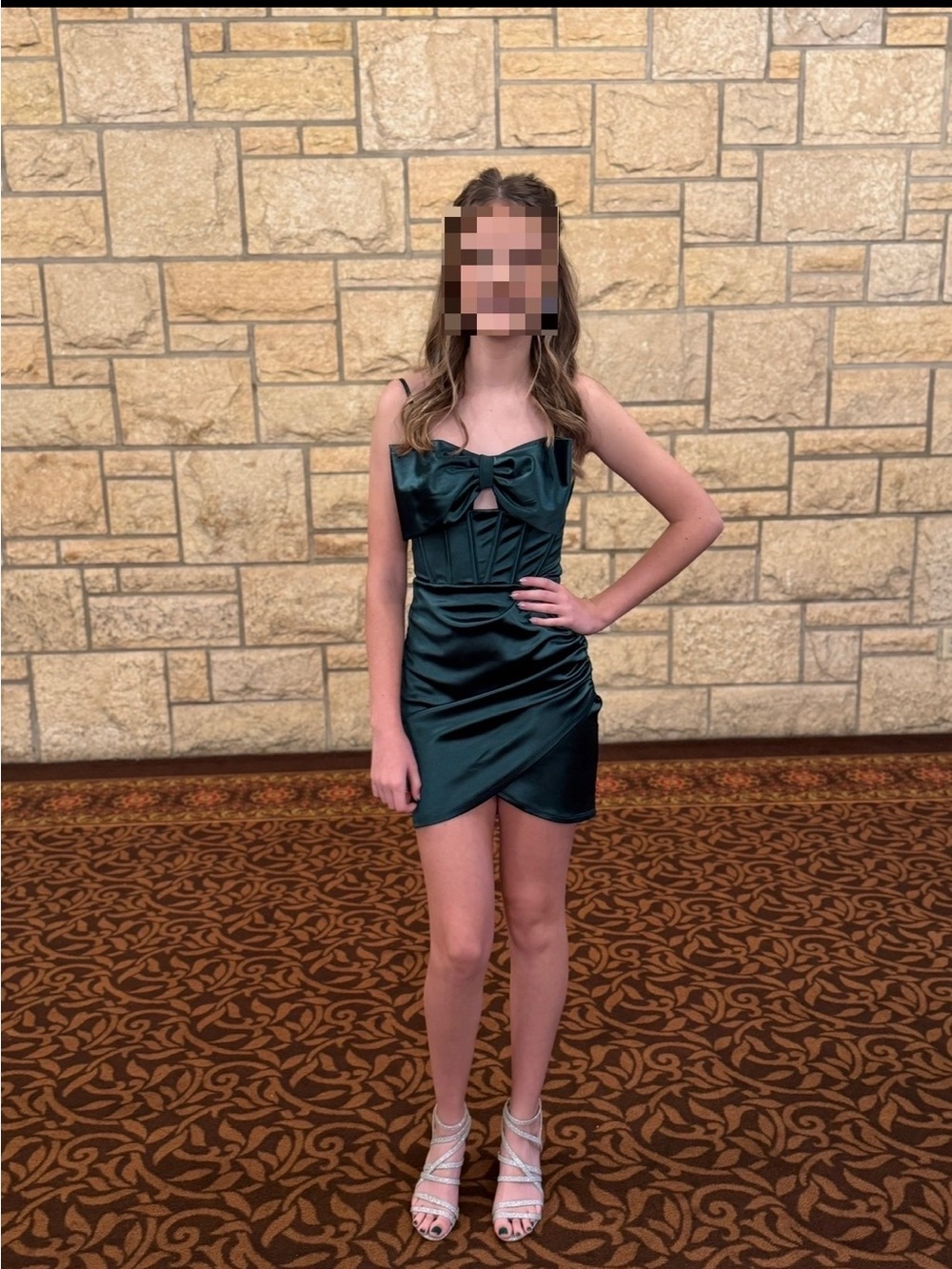 Emerald Green Satin Party Dress with Bow